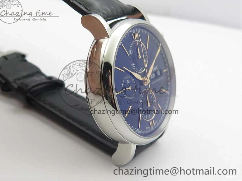 MIROTIME 0522 Portofino Chrono SS ZF 1:1 Best Edition Blue Dial Gold Markers on Black Leather Strap A OnTrend 7124